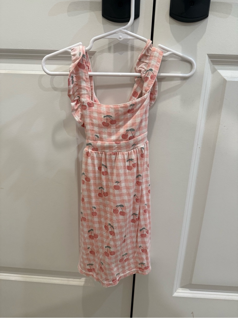 Girls Pink Gingham Cherry-Print Sundress